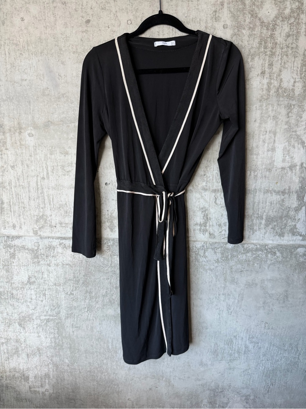 Mango Black Wrap Dress with White Trim